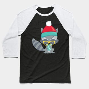 Winter Raccoon, Hipster Raccoon, Glasses, Scarf Baseball T-Shirt